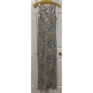 Badgley Mishka Silver Sequined Long Dress